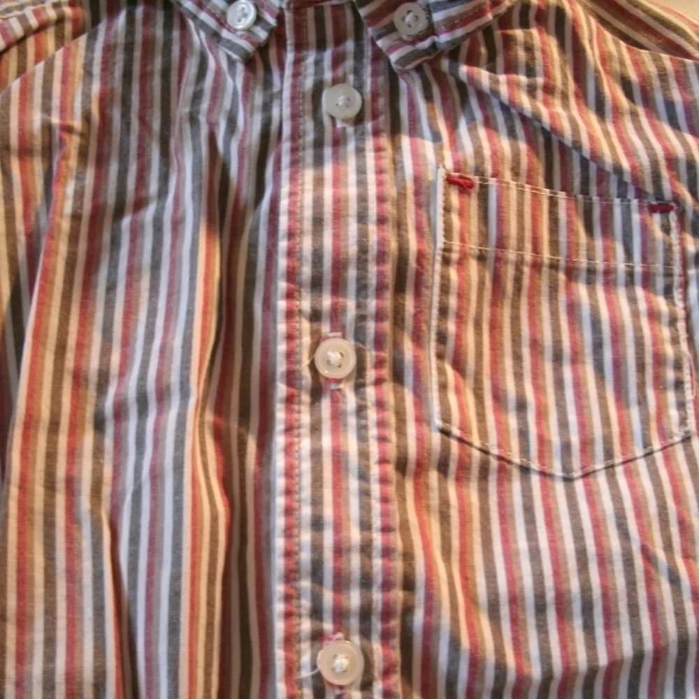 Gymboree Boys Shirt Button Down Oxford Stripe Red Long Sleeve 12-18 Months